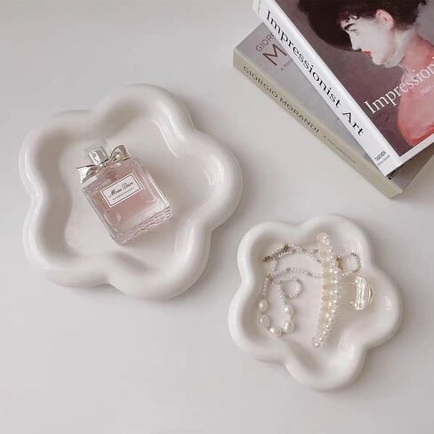 Small Ring Holder Dish, Ceramic Jewelry Dish Tray, Flower Shape Jewelry Tray for Women, Room Decor Aesthetic Trinket Dish, Wedding Engagement Jewelry Plate Bowl for Earrings Keys Perfume Gift in Saudi Arabia