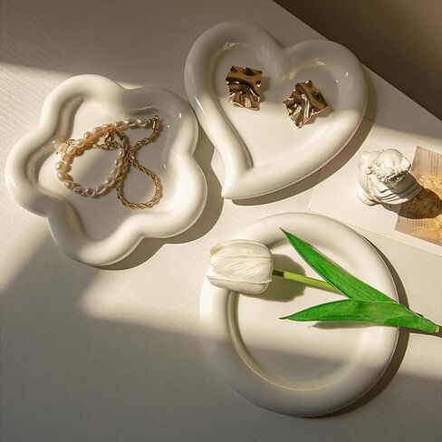 Small Ring Holder Dish, Ceramic Jewelry Dish Tray, Flower Shape Jewelry Tray for Women, Room Decor Aesthetic Trinket Dish, Wedding Engagement Jewelry Plate Bowl for Earrings Keys Perfume Gift in Saudi Arabia