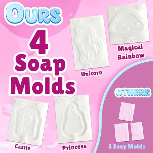 Bambibo Princess & Unicorn Soap Making Kit for Kids - MEGA Pack 52 Pcs | 4 Moulds, 8 Soaps, 3 Scents, 5 Colors, 2 Glitters | Make Your Own Soap Kit for Kids | DIY Kids Soap Making Kit | Kids Soap Kit in Saudi Arabia