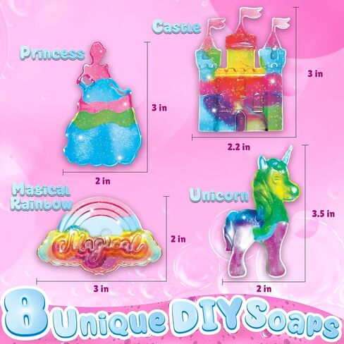 Bambibo Princess & Unicorn Soap Making Kit for Kids - MEGA Pack 52 Pcs | 4 Moulds, 8 Soaps, 3 Scents, 5 Colors, 2 Glitters | Make Your Own Soap Kit for Kids | DIY Kids Soap Making Kit | Kids Soap Kit in Saudi Arabia