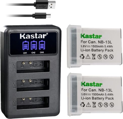 Kastar 2 Pack Battery and LCD Triple USB Charger Compatible with Canon NB-13L NB13L, NB-13LH NB13LH Battery, Canon CB-2LH, CB-2LHE, CB-2LHT Charger, Canon PowerShot G9 X, PowerShot G9 X Mark II Camera in Saudi Arabia