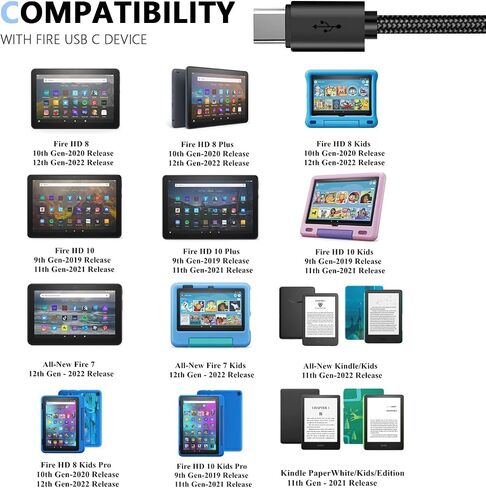 سلك شحن شاحن جداري USB 3 في 1 متوافق مع Fire TV Stick، Fire Tablet، Kindle Paperwhite، Oasis، Kindle Fire 6 7 HD، Fire 7 HD 8/8 Plus/ 8 Pro، HD 10/10 Plus/10 Pro، تابلت اتش دي 8.9 بوصة 7 بوصة in Saudi Arabia