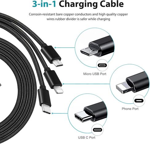 سلك شحن شاحن جداري USB 3 في 1 متوافق مع Fire TV Stick، Fire Tablet، Kindle Paperwhite، Oasis، Kindle Fire 6 7 HD، Fire 7 HD 8/8 Plus/ 8 Pro، HD 10/10 Plus/10 Pro، تابلت اتش دي 8.9 بوصة 7 بوصة in Saudi Arabia