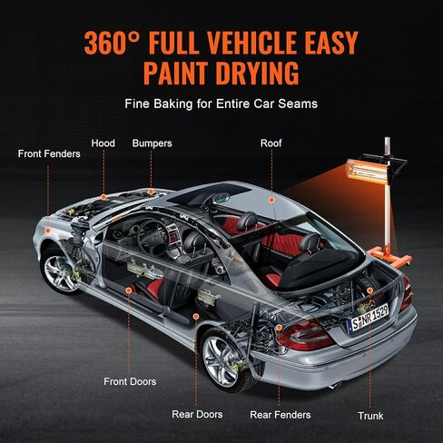 VEVOR Infrared Curing Lamp, 3300W 1-60 min Timing, Auto Heating Car Curing Light with Bracket, 8.61 sq.ft Baking Area Spray Baking Booth Heaters, Paint Dryer for On-Site Repair, Engine Drying 1 Pack in Saudi Arabia