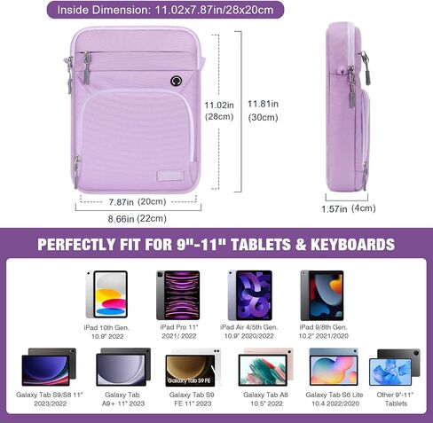 MoKo 9-11 Inch Tablet Sleeve Bag, Fits iPad Air 5/4th 10.9, iPad 9/8/7th 10.2, iPad 10th Gen. 10.9, iPad Pro 11 Inch, Tab S8/S9 11, Multifunctional Bag with Shoulder and Headphone Port, Black in Kuwait