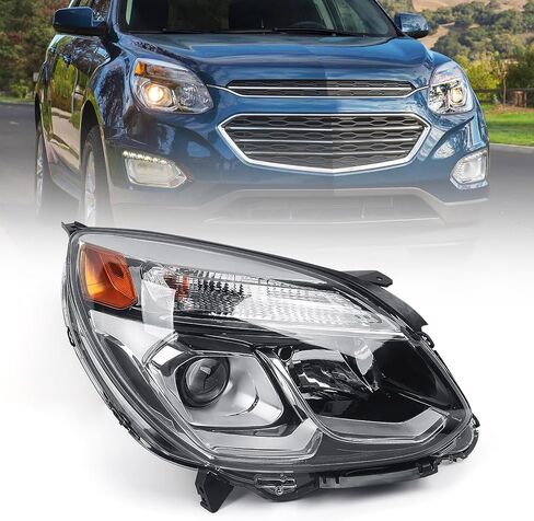 Headlight Compatible with Chevy Equinox 2016 2017 Replacement Halogen Headlights Right Passenger Side RH Chrome Housing Headlamp(Not Include HighLow beam bulbs in Saudi Arabia
