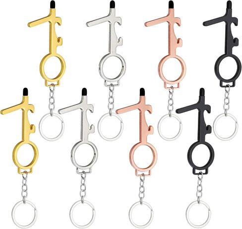 8Pcs No Touch Door Opener Tool with Stylus, Reusable Multifunctional Stylus Keychain,Button Pusher, Bottle Opener Tool, 4 Colors, Black, Gold, Silver, Rose Gold. in Kuwait