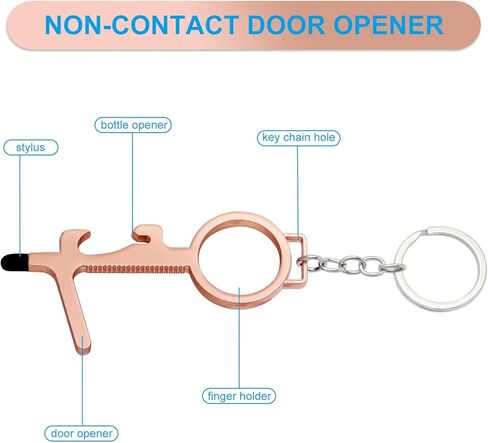 8Pcs No Touch Door Opener Tool with Stylus, Reusable Multifunctional Stylus Keychain,Button Pusher, Bottle Opener Tool, 4 Colors, Black, Gold, Silver, Rose Gold. in Kuwait