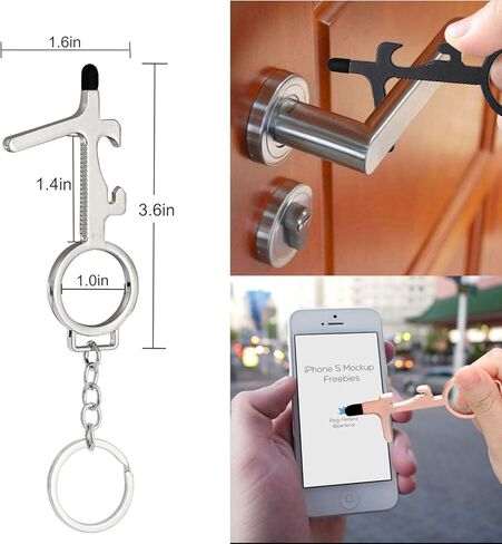 8Pcs No Touch Door Opener Tool with Stylus, Reusable Multifunctional Stylus Keychain,Button Pusher, Bottle Opener Tool, 4 Colors, Black, Gold, Silver, Rose Gold. in Kuwait
