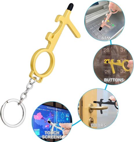8Pcs No Touch Door Opener Tool with Stylus, Reusable Multifunctional Stylus Keychain,Button Pusher, Bottle Opener Tool, 4 Colors, Black, Gold, Silver, Rose Gold. in Kuwait