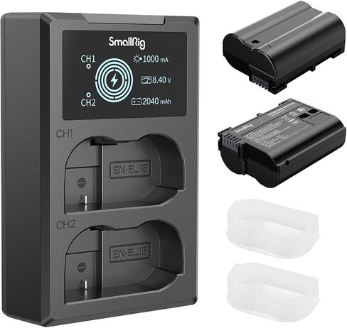 SmallRig EL-EL15C Camera Battery Charger Set for Nikon Zf / Z8 / Z7 / Z6, Double Slot EN-EL15C Battery Charger for Z7 II, Z6 II, Z5, D850, D810, D810A, D780, D750, D610, D500, D7500-3820 in Saudi Arabia