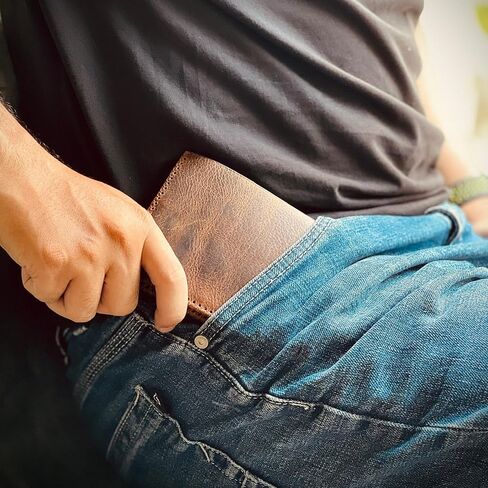 مواصفات محفظة جلدية أصلية للرجال - محفظة جلدية عتيقة مصنوعة يدويًا للرجال - محافظ حامل بطاقات ثنائية الطي للرجال - أفضل هدية له، للأب، الزوج، والصديق - غزال in Saudi Arabia