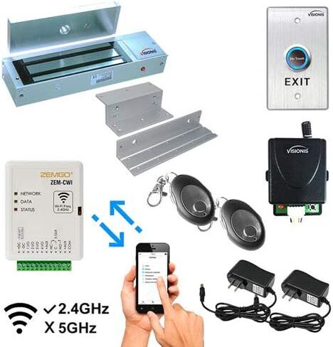 FPC-8426 Smart Mobile WiFi Controller for Access Control with Android + Apple App, Web Browser + Smartphone Remote Viewing, Outswinging Door 300lbs Maglock, Exit Button, Wireless Receiver Kit in Saudi Arabia
