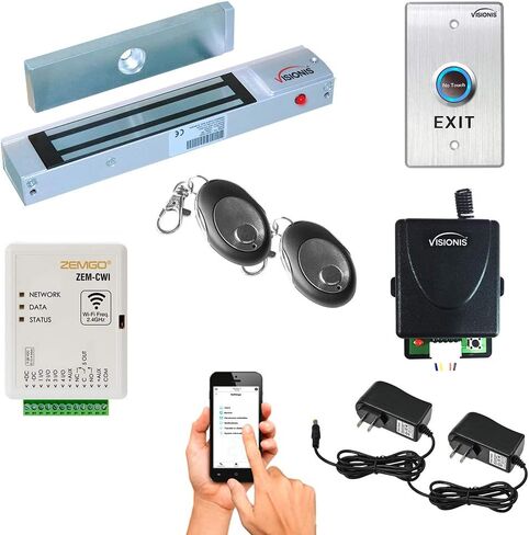 FPC-8426 Smart Mobile WiFi Controller for Access Control with Android + Apple App, Web Browser + Smartphone Remote Viewing, Outswinging Door 300lbs Maglock, Exit Button, Wireless Receiver Kit in Saudi Arabia