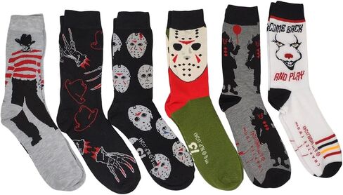 Horror Movies Freddy Jason, IT Friday the 13th Hallowen Character Men's Crew Socks 6 Pair Pack in Saudi Arabia