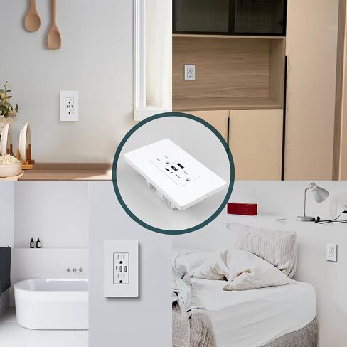 USB C Wall Outlet, 15A Tamper Resistant Receptacle with 3 USB Port, Total 6.0Amp High Charging Power Electrical Outlet, Screwless Wall Plate Include, UL Listed & FCC Approval in Saudi Arabia