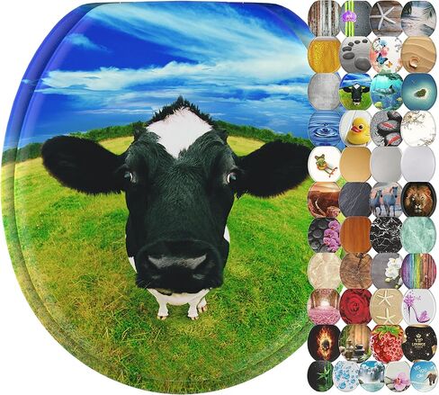 Sanilo ROUND, Silent Slow Close, Molded Wood, Adjustable Toilet Seat, Cow in Saudi Arabia