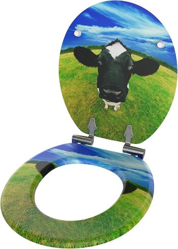 Sanilo ROUND, Silent Slow Close, Molded Wood, Adjustable Toilet Seat, Cow in Saudi Arabia