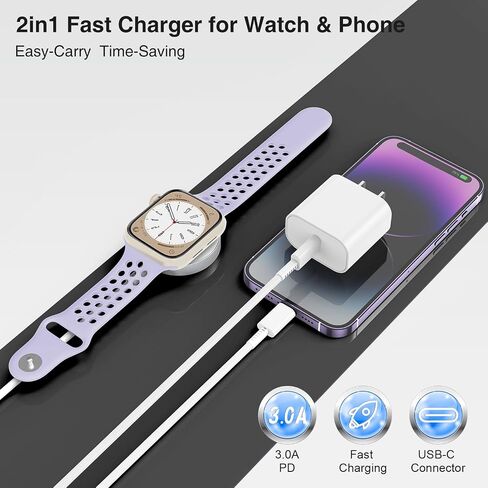 2IN1 i-Watch and Phone Charger 3FT [MFi Certified] New Ultra Watch Fast Charger Block USB C Cable for iPhone 14 Pro Max & Ultra Watches Charger Cord for i Watch Series 9/8/7/6/5/SE/4/3/2/1/Ultra 2 in Saudi Arabia