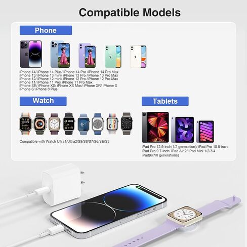 2IN1 i-Watch and Phone Charger 3FT [MFi Certified] New Ultra Watch Fast Charger Block USB C Cable for iPhone 14 Pro Max & Ultra Watches Charger Cord for i Watch Series 9/8/7/6/5/SE/4/3/2/1/Ultra 2 in Saudi Arabia