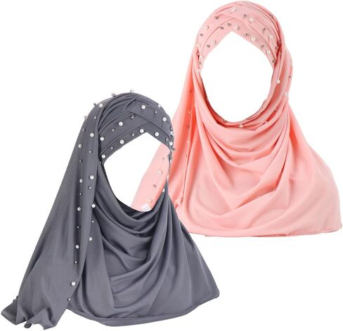 2 Pieces Beads Forehead Cross Muslim Hijab Scarf Ready to Wear Turban Hijabs Women Headscarf Female Head Wraps in Saudi Arabia