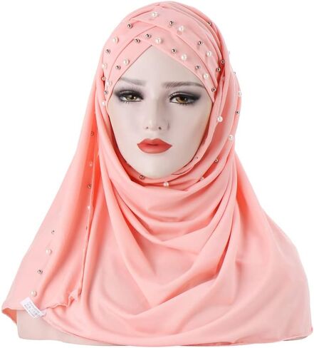 2 Pieces Beads Forehead Cross Muslim Hijab Scarf Ready to Wear Turban Hijabs Women Headscarf Female Head Wraps in Saudi Arabia