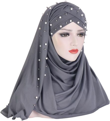 2 Pieces Beads Forehead Cross Muslim Hijab Scarf Ready to Wear Turban Hijabs Women Headscarf Female Head Wraps in Saudi Arabia