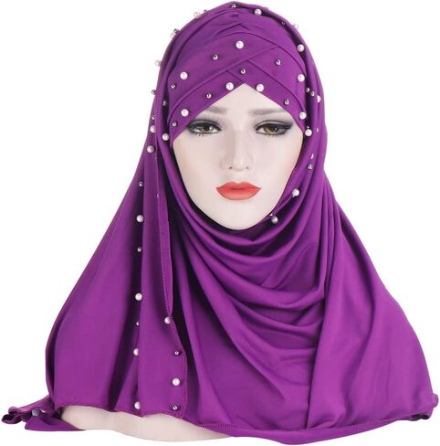 2 Pieces Beads Forehead Cross Muslim Hijab Scarf Ready to Wear Turban Hijabs Women Headscarf Female Head Wraps in Saudi Arabia