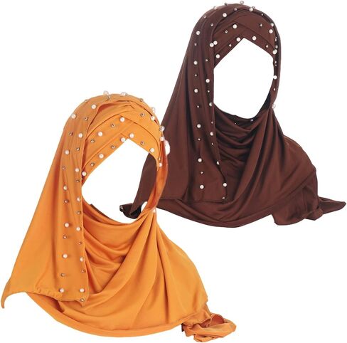2 Pieces Beads Forehead Cross Muslim Hijab Scarf Ready to Wear Turban Hijabs Women Headscarf Female Head Wraps in Saudi Arabia