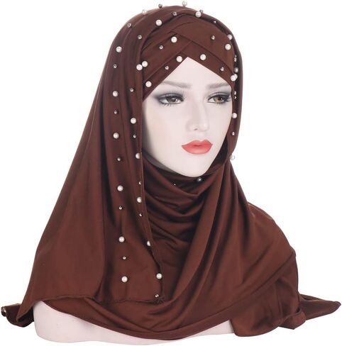 2 Pieces Beads Forehead Cross Muslim Hijab Scarf Ready to Wear Turban Hijabs Women Headscarf Female Head Wraps in Saudi Arabia