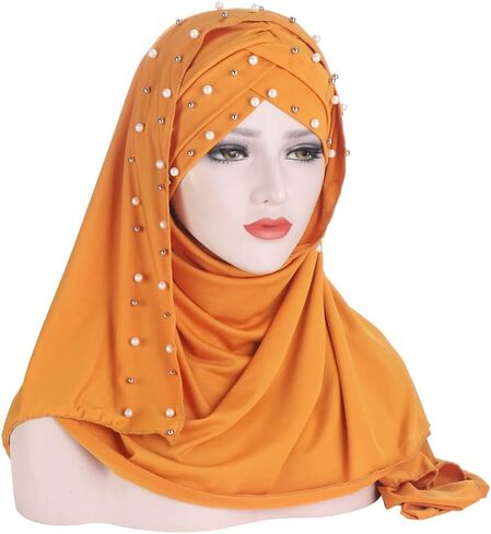 2 Pieces Beads Forehead Cross Muslim Hijab Scarf Ready to Wear Turban Hijabs Women Headscarf Female Head Wraps in Saudi Arabia