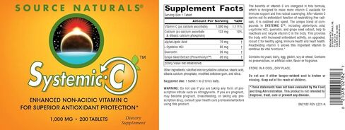 Source Naturals Systemic C, 1000mg - 200 Tablets in Saudi Arabia