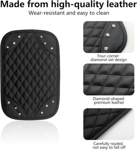 قطعة واحدة من وسادة وحدة التحكم لمسند الذراع التلقائي من Bling Crystals، حافظة واقية من جلد البولي يوريثان العالمي لراحة الذراع وإكسسوارات ديكور السيارة الماسية للنساء (أسود) in Kuwait