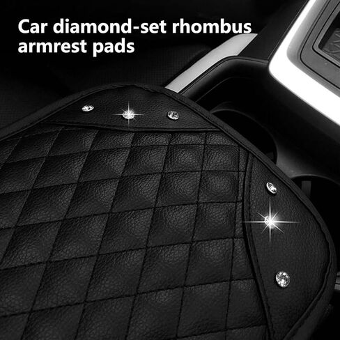 قطعة واحدة من وسادة وحدة التحكم لمسند الذراع التلقائي من Bling Crystals، حافظة واقية من جلد البولي يوريثان العالمي لراحة الذراع وإكسسوارات ديكور السيارة الماسية للنساء (أسود) in Kuwait
