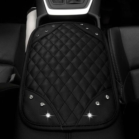 قطعة واحدة من وسادة وحدة التحكم لمسند الذراع التلقائي من Bling Crystals، حافظة واقية من جلد البولي يوريثان العالمي لراحة الذراع وإكسسوارات ديكور السيارة الماسية للنساء (أسود) in Kuwait