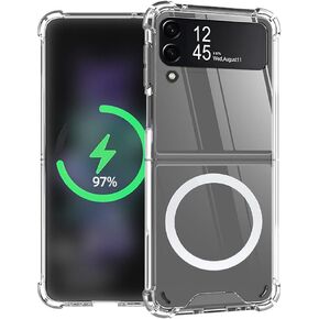 for Samsung Galaxy Z Flip 3 Magnetic Clear Case, Compatible with Wireless Charger and Magsafe Card Wallet, Simplistic Transparent Shockproof and Drop-Proof Case