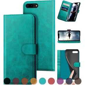 for iPhone 7 Plus/8 Plus Genuine Leather Wallet case 【RFID Blocking】【4 Credit Card Holder】【Real Leather】 Flip Folio Book Phone case Protective Cover Women Men for apple 8 Plus case Wine Red in Saudi Arabia