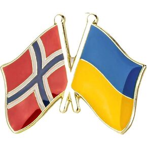 Norway Norwegian Ukraine Ukrainian National Flag Crossed Flags Friendship Love Alliance Allies 1" Enamel Pin