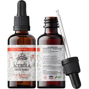 Acerola Tincture (Vitamin C), Organic Acerola Extract (Malpighia Glabra) Dried Berry for Blood, Heart, Arteries, Non-GMO in Cold-Pressed Organic Vegetable Glycerin, Florida Herbs Supplements