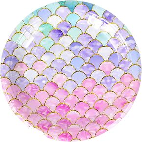Mermaid Birthday Decorations,32 Pack Paper Plates for Baby Shower Party Supplies Mermaid Under the Sea Theme Party Disposable Dinnerware Plates for Mermaids Princess Birthday Party (7 Inch)