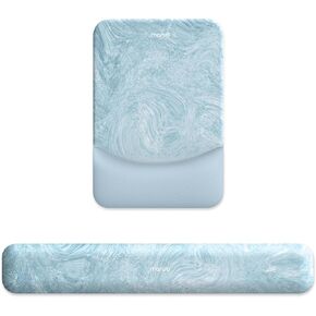 MOSISO Wrist Rest Support for Mouse Pad&Keyboard Set,Rectangular Ergonomic Mousepad Non-Slip Base Home/Office Pain Relief&Easy Typing Pad with Neoprene Cloth&Raised Curved Memory Foam,Aquamarine Storm