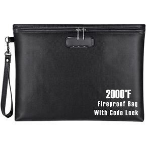 Veltec Fireproof and Waterproof Large Valuables Zipper Pouch Bag 14"x10" with Combination Lock for Documents, Notary Stamps, Devices, Passports and Cash