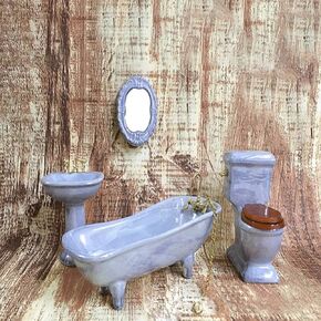 Dollhouse Furniture Miniature Bathroom Set Purple Bathroom Accessories 4PCS-1:12 Scale (Violet)