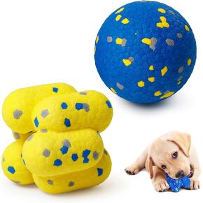 Upgrade Undirected Dog Balls for Aggressive Chewers, Indestructible Tennis Balls for Dogs, Durable Bouncy Dog Toy Balls, Interactive Dog Toys for Fetch Game (Yellow + Blue Ball)