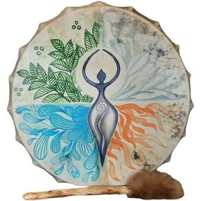 Firlar Shaman Drum,10 Inch Tree Of Life Decoration Design Hand Drum With Drum Stick, Instrumental Shaman Alchemy Moon Drum, Sound Healer Shaman Drum For Spiritual Music, Reflection And Meditation
