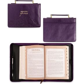 Christian Art Gifts Women's Fashion Bible Cover Amazing Grace, Purple/Gold Floral Faux Leather, Large
