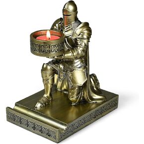 King's Guard Kneeling Knight Candlestick Holders Resin Posture TeaLight Holder Warrior Mobile Phone Stand Pen Holder Candle Holder for Restaurant, Altar, Home Table(Blue)