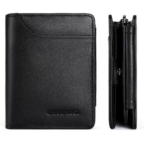 Mens Genuine Leather Zipper Wallet anti-theft brush Large Capacity Double Fold Multi-card Leather Wallets for Men and coin purse