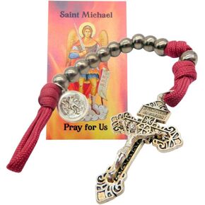 Westmon Works St Michael Rosary Chaplet Set Durable Paracord with Hematite Beads and Crucifix with a Saint Prayer Card