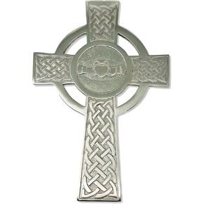Exclusively Irish Claddagh Cross Wall Hanging Decor Irish Celtic Cross Gift for Home, Wedding (Satin Nickel, 5 x 7.7 x 0.3 in)